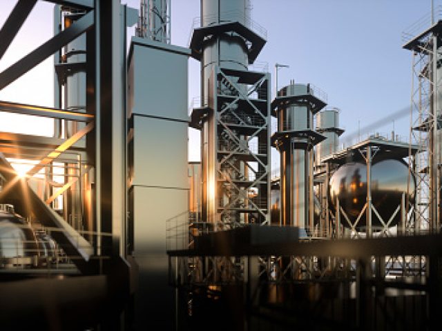 large oil refinery plant at sunrise on a clear day 3d render